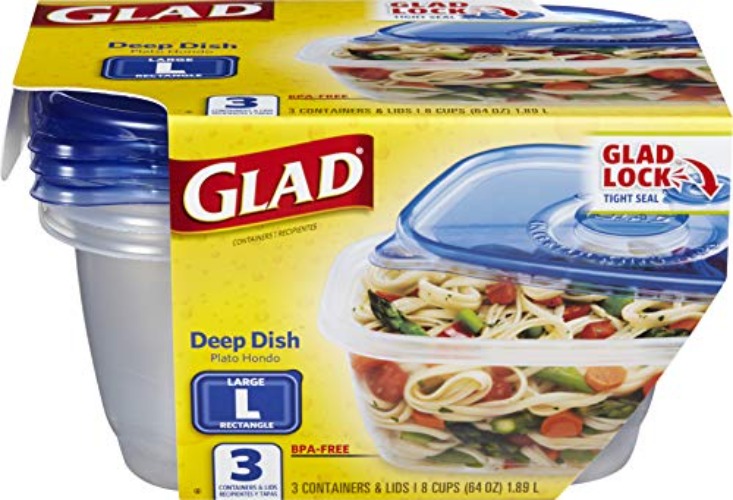 GladWare Deep Dish Food Storage Containers | Large Rectangle Food Storage, Food Containers Hold up to 64 Ounces of Food | Glad Containers with Glad Lock Tight Seal, 3 Count, Standard - Rectangle - 64 oz - 3 Count