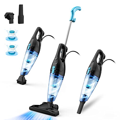TC-JUNESUN Stick Vacuum Cleaner, 4 in 1 Lightweight Corded Vac with Handheld, 400W 15kpa Powerful Suction Small Dorm Vacuum Cleaner Portable with HEPA Filters, for Sofa, Curtains, Hard floor, Pet Hair - #1light Blue