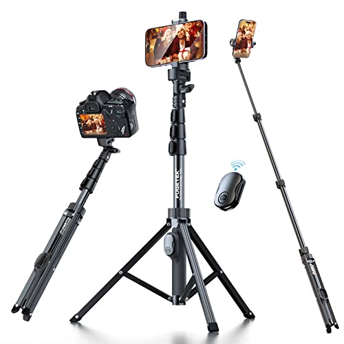 Fugetek 51" Professional Selfie Stick Tripod, 100% All Aluminum Stick & Legs, Lightweight, Detachable Bluetooth Remote, Portable All in One, Compatible with iPhone & Android, Non Skid Feet, Black - Tripod