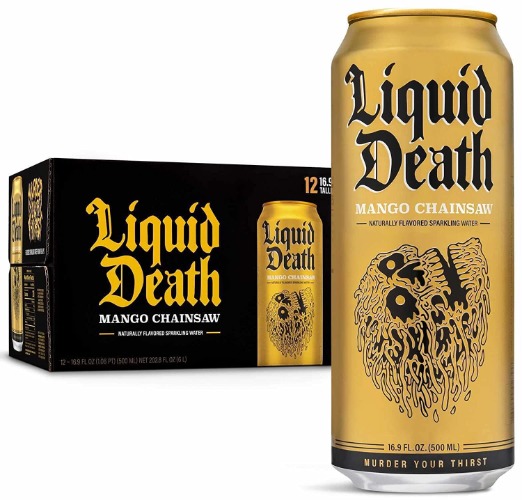 Liquid Death Sparkling Water, Mango Chainsaw 16.9 oz Cans (12-Pack) - Mango Chainsaw - Sparkling 16.9 Fl Oz (Pack of 12)