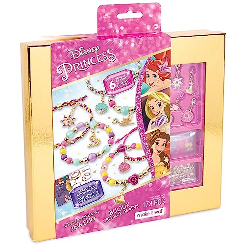 Make It Real - Disney Princess Crystal Dreams Jewelry - DIY Bead & Charm Bracelet Making Kit - Includes Jewelry Making Supplies, Charms with Swarovski Crystals & Exclusive Disney Princess Book