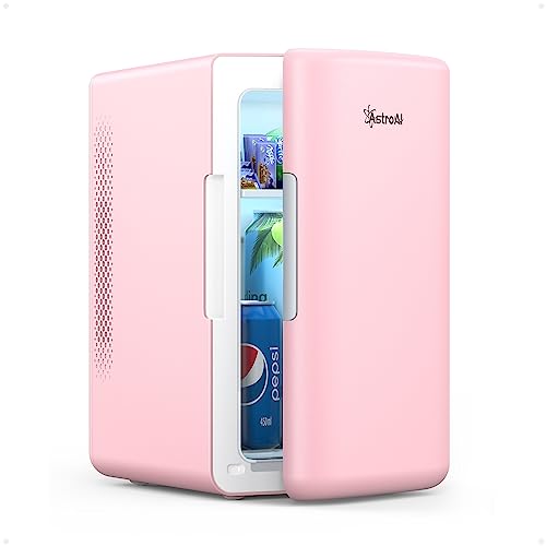 AstroAI Mini Fridge 2.0 Gen, 6 Liter/8 Cans Makeup Skincare Fridge 110V AC/ 12V DC Portable Thermoelectric Cooler and Warmer Little Tiny Fridge for Bedroom, Beverage, Cosmetics LY2206A (Pink) - Pink