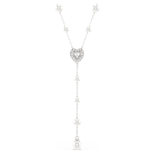Necklace Ariana Grande x Swarovski, Různé výbrusy, Křišťálová perla, Srdce, Bílá, Pokoveno rhodiem