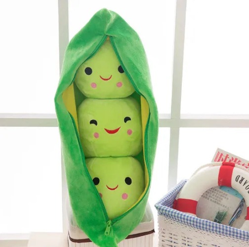 Happy Cute Pea Pod Stuffed Plush Toy, 2 Colors - Green Peas / 25cm