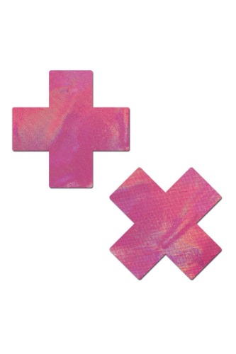 Pastease Cross Nipple Pasties - Holographic Bubblegum Pink | Pink