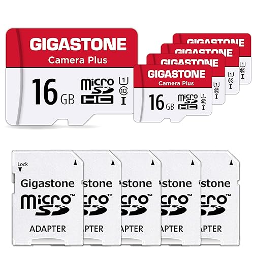 [Gigastone] 16GB 5-Pack Micro SD Card, Camera Plus, MicroSDHC Memory Card for Wyze Cam, Security Camera, Full HD Video Recording, UHS-I U1 Class 10, up to 85MB/s, with MicroSD to SD Adapter - 16GB Camera Plus 5-Pack