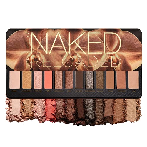 Urban Decay Naked Eyeshadow Palette, 12 Ultra-Blendable Shades - Rich Colors with Velvety Texture - Set Includes Mirror & Double-Ended Makeup Brush - Vegan + Cruelty Free - Reloaded