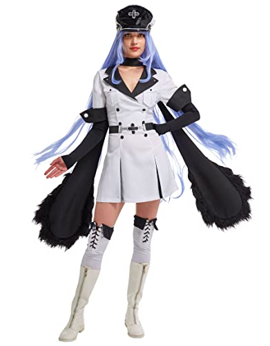 miccostumes Womens Anime Uniform Dress Cosplay Costume with Neck Accessory Belt Hat Stockings - Medium - White