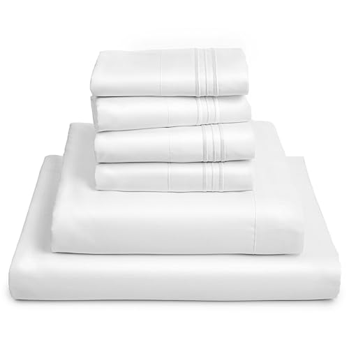 Mellanni King Sheets Set - 6 PC Iconic Collection Bedding Sheets & Pillowcases - Hotel Luxury, Ultra Soft, Cooling Bed Sheets - Deep Pocket up to 16 inch - 6 PC (King, White w/Extra Pillow Cases) - King - 1102 White