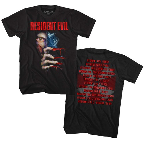 Resident Evil Release Dates Front and Back Adult Black Tee Shirt - Large