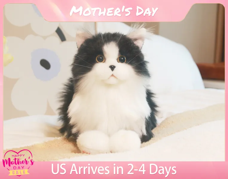 Chongker Stuffed Animals Handmade Realistic Black Cat Plush Companion Pet Gifts for Women Birthday Anniversary Cat Lover (Black Cat)