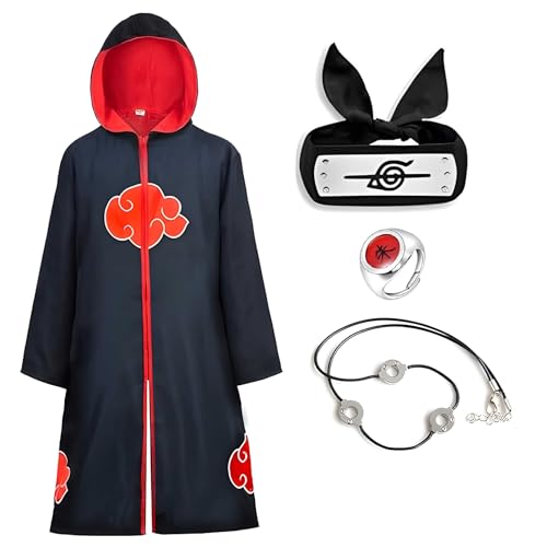 Hallowcoss Ninja Cloak Minato Namikaze Costume, Unisex Hokage Cloak Uniform Anime Dress up Halloween Cosplay with props - X-Small (height 4ft4 - 4ft9) - Black Hood-3 Piece