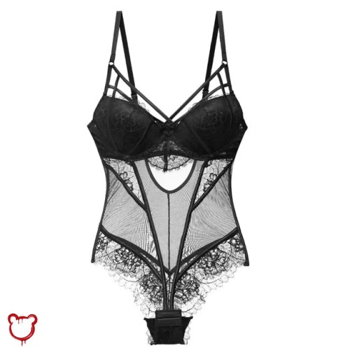 Padded Lace Strap Bodysuit - Black / 75 / D