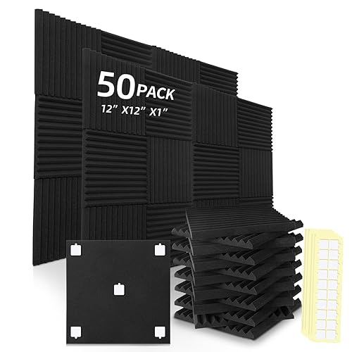 50 Pack BLACK Acoustic Panels Studio Foam Wedges 1" X 12" X 12"Sound-proofing,Sound Absorption (50pcs, Black) - 12 inch L x 12 inch W x 1 inch H - Blk