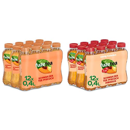 Fuze Tea Pfirsich (12 x 400 ml) & Pfirsich Hibiskus - erfrischende Fusion aus Tee, Saft und Kräutern mit Kombination aus Pfirsich und Hibiskus - Tee aus nachhaltigem Anbau - Einweg (12 x 400 ml) - Bundle mit Tea Pfirsich Hibiskus