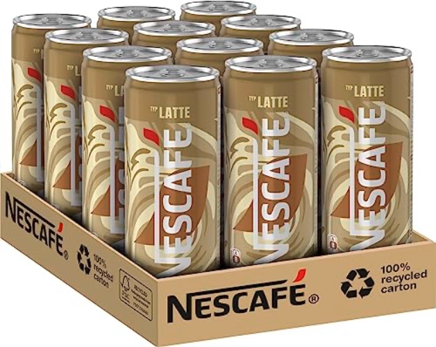 NESCAFÉ Ready-to-drink Typ Latte, trinkfertiger Iced Latte Macchiato in der Dose für unterwegs, koffeinhaltig, 12er Pack (12 x 250ml) - Latte Macchiato