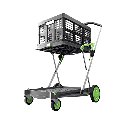CLAX® The Original | Made in Germany | Multi use Functional Collapsible carts | Mobile Folding Trolley | Shopping cart with Storage Crate | Platform Truck (Green) - Green