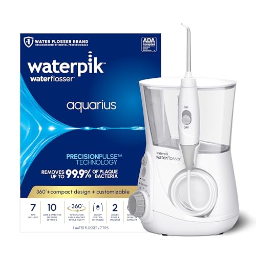 Waterpik Aquarius Water Flosser Professional For Teeth, Gums, Braces, Dental Care, Electric Power With 10 Settings, 7 Tips For Multiple Users And Needs, ADA Accepted, White WP-660, Packaging May Vary - White - Aquarius