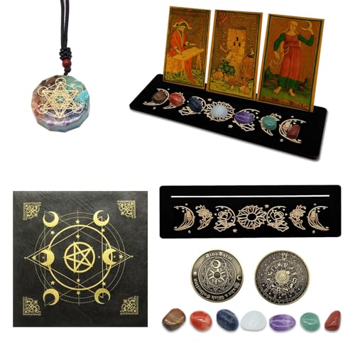knana Tarot Card Holder Set - Complete Kit with Stand, Crystals, Cloth, Decision Maker Coin, and More - Accessorize Your Tarot Reading with Witch Divination Tools - Wiccan Supplies -11Pcs - Black 2