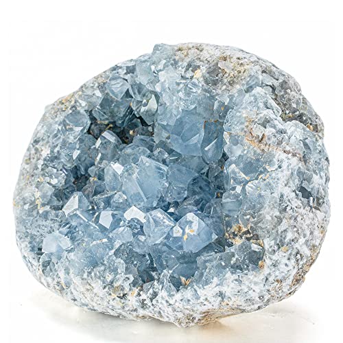 KALIFANO Raw AAA+ Celestite Crystal Cluster Geode - High Energy Natural Celestine Stone - Reiki Wicca Celestita Rock with Healing and Calming Effects (Family Owned and Operated)