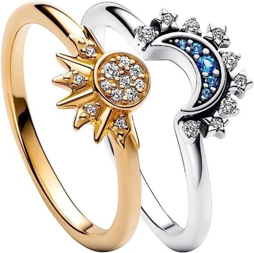 Sun & Moon Ring Set | Gold Set / 6