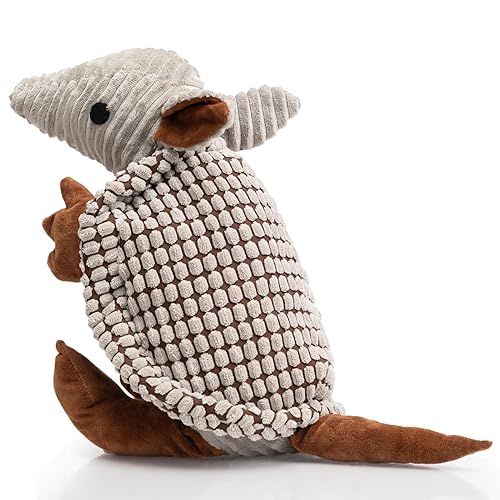 Hollypet Fluffy Dog Toys - Squeaky Plush Dog Toys for All Breeds, Stuffed Toys for Small Medium Large Dogs, Cute Animal-Big Armadillo Toys, Puppy Chew Toy with Clean Teeth| Gray Large - 14 IN - Gray