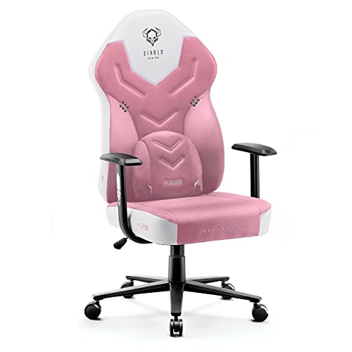 Diablo X-Gamer 2.0 Gaming Stuhl Bürostuhl Stoffbezug Ergonomisches Design Lendenwirbelkissen Softpadauflage (Rosa-Weiß) - Rosa-weiß - 128 cm x 68 cm x 55 cm
