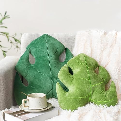 AELS Set of 2 3D Leaves Decorative Throw Pillows, 18"& 14" Monstera Deliciosa Plush Pillow Set for Plant Lovers Garden Lovers, Living Room Bedroom Nursery Decor, Light Green & Dark Green - Light Green & Dark Green - 1