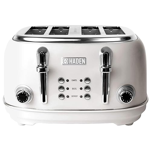 Haden 75013 Heritage 4 Slice Toaster, Wide Slot with Removable Crumb Tray and Settings, Ivory