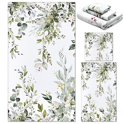 Preboun 3 Pack Sage Green Eucalyptus Bathroom Towels Set Spring Leaves Hand Towels Spring Floral Bath Towels Green Plant Dish Towels Absorbent Fingertip Towel for Kitchen Bathroom Gym Spa Home - Green - Turkish