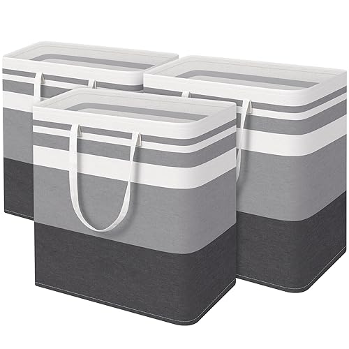 HomeHacks 3-Pack Large Laundry Basket, Waterproof, Freestanding Laundry Hamper, Collapsible Tall Clothes Hamper with Extended Handles for Clothes Toys in The Dorm and Family-(Gradient Grey, 100L) - 3 - 100L*3
