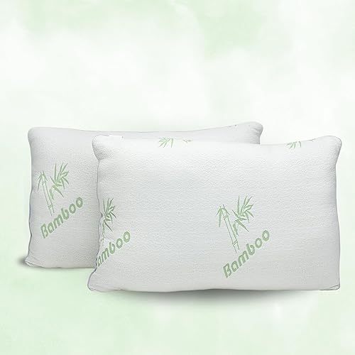Sleeping Bed Queen Size Pillow 2 Pack Made in Canada for Side, Back & Stomach Sleepers | Bamboo Premium Hotel Quality Cover Cooling Microgel Filling Supportive Pillow - 20"X30" - Queen - 20"X30"