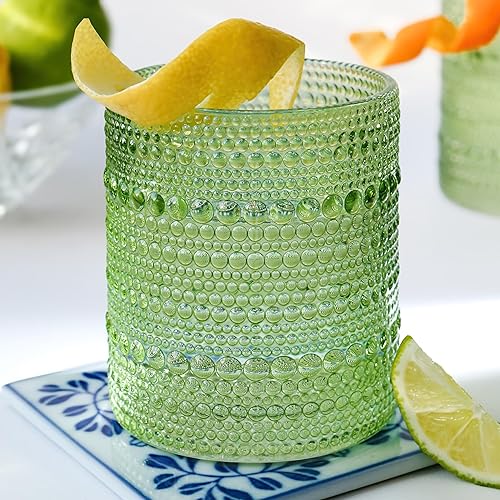 Kate Aspen Sage Green Hobnail Beaded Drinking Glasses Set of 6-10 oz Vintage Glassware Set Cocktail Glass Set, Juice Glass, Water Cups | Makes A Great Hostess Gift or Gift for New Home Owners - Sage Green
