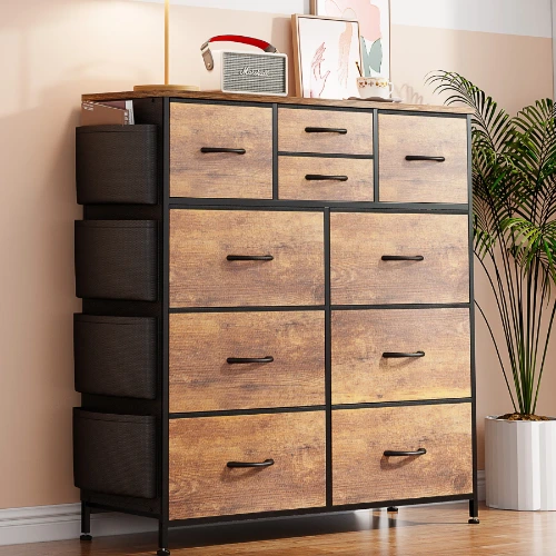 17 Stories Sienna-Marie 10 - Drawer Dresser, Chest of Drawers for Bedroom with 4 Side Pockets and 2 Hooks & Reviews - Wayfair Canada