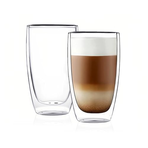 CnGlass Double Wall Thermo Glass Coffee Cup 13.5 oz,Clear Insulated Glass Coffee Mug,Set of 2 - 13.5oz(2-pack)