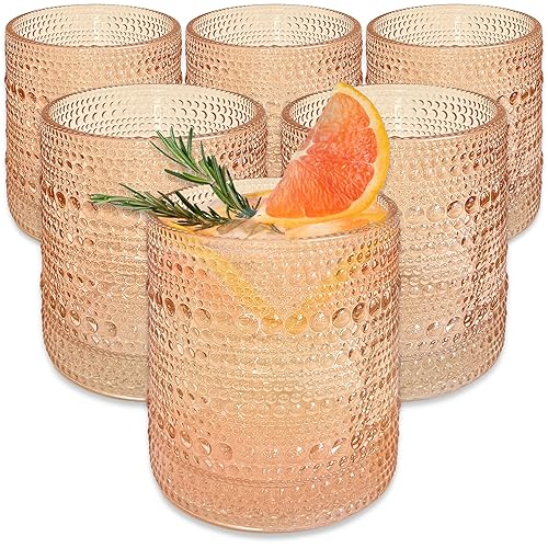 Kate Aspen Rose Gold Hobnail Beaded Drinking Glasses Set of 6-10 oz Vintage Glassware Set Cocktail Glass Set, Juice Glass, Water Cups | Makes A Great Hostess Gift or Gift for New Home Owners - Rose Gold