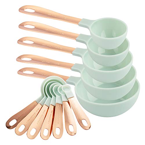 Cook with Color 12 PC Measuring Cups Set and Measuring Spoon Set/Copper Coated Stainless Steel Handles/Nesting Kitchen Measuring Set/Liquid Measuring Cup Set/Dry Measuring Cup Set (Mint) - Mint 1