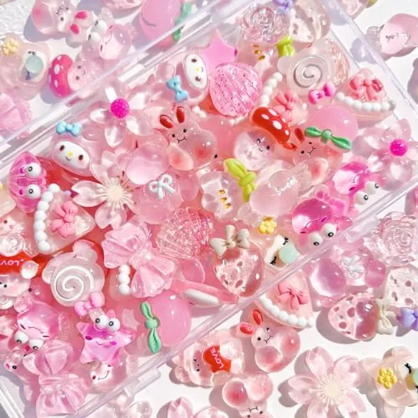 FULUSODO 60pcs Slime Charms Cute Set, Bulk Mixed Resin Charms Set Ornament Scrapbooking
