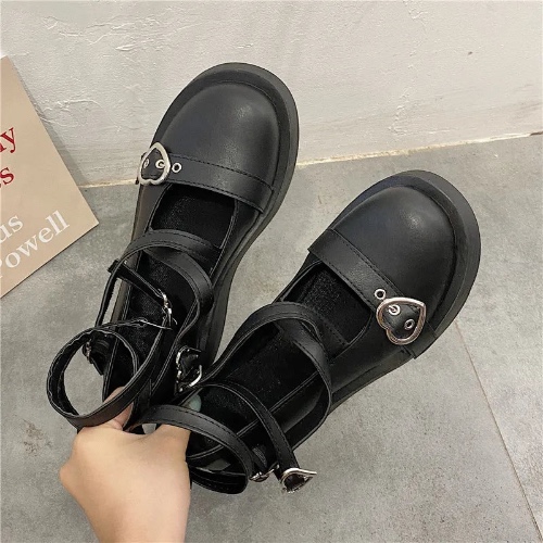 Black Heart Mary Jane Lolita Shoes - Matt / 7.5