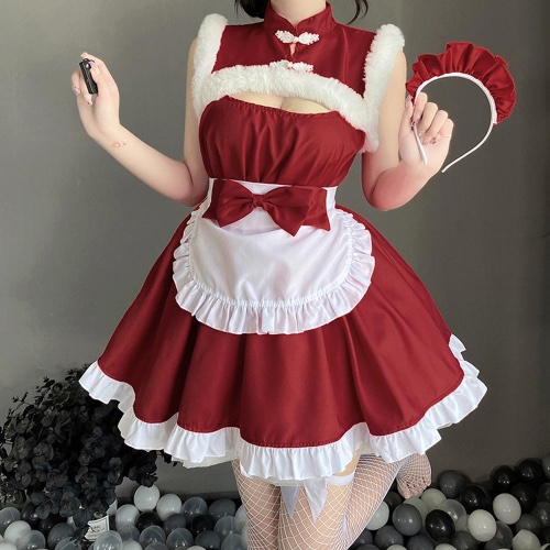 Naughty Elf Costume in Cute Maid Style - Red / S/M