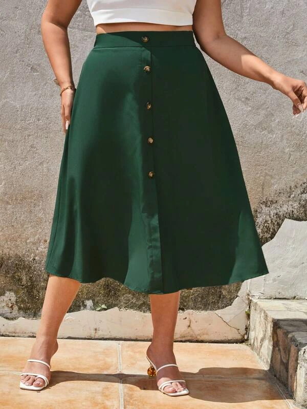 SHEIN Frenchy Plus Button Front Skirt | SHEIN USA