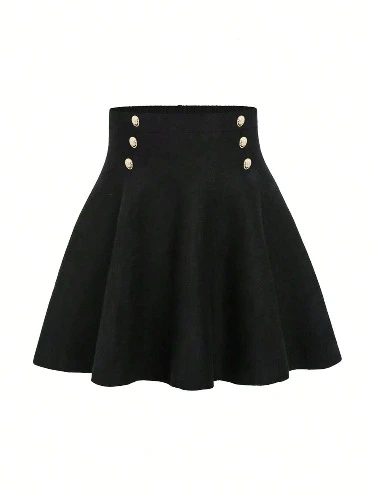 SHEIN Privé Plus High Waist Button Detail Flare Skirt | SHEIN USA