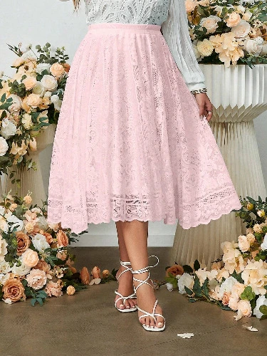 Simplee Plus High Waist Lace Skirt | SHEIN USA