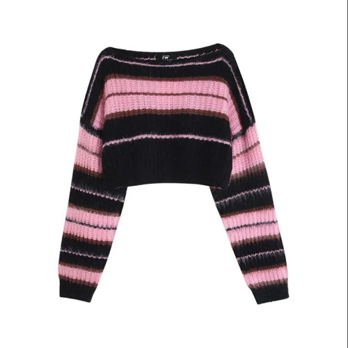 'Milkshake' Black & Pink Stripe Sweater - Grunge, Emo, Goth - pink / L