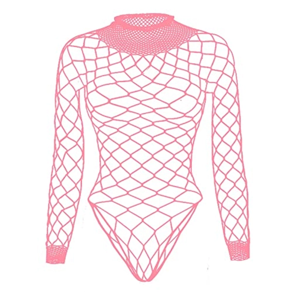 Fishnet Mesh Bodysuit for Women Cool Punk Goth Stretch Leotard Long Sleeve Rompers Tops for Girls