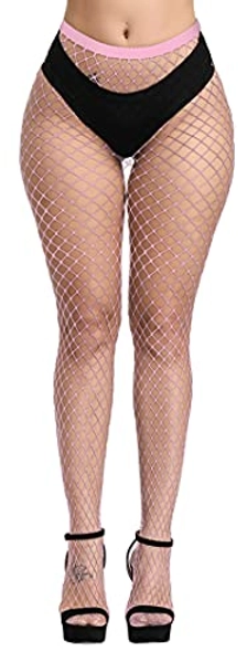 Pareberry Women's High Waisted Fishnet Tights Sexy Wide Mesh Fishnet Stockings