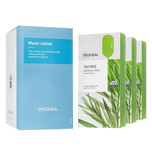 Mediheal Official [Korea's No 1 Sheet Mask] - Tea Tree Essential Blemish Control Mask JUMBO Pack | 30 Masks, 3 x 10 Packs Skin Soothing & Sebum Control Mask Pack for Sensitive Oily Skin - 30 Count (Pack of 1)