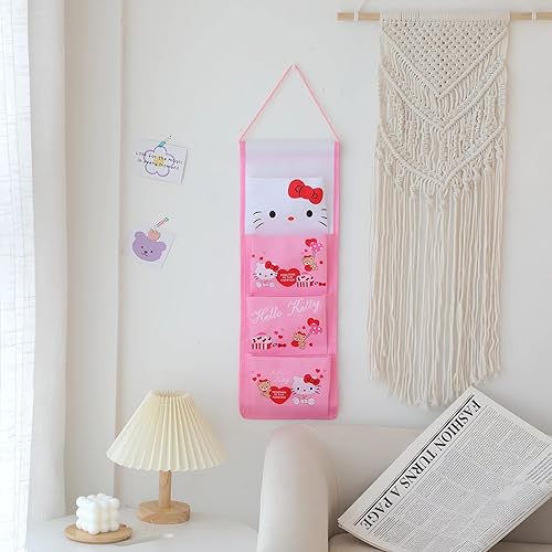 Zmioviq Cute Cartoon Hanging Closet Organizers and Storage, 4-Shelf Closet Hanging Storage Shelves for Girls Bedroom - Pink-1-1
