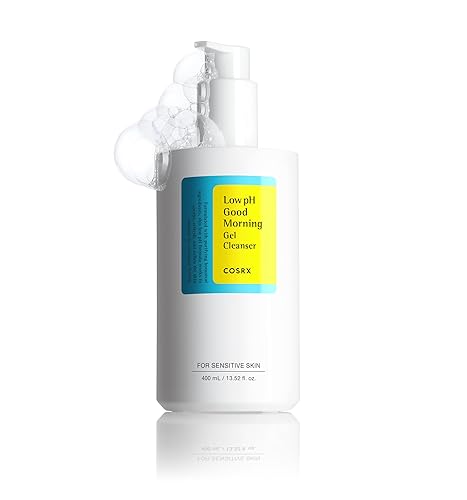 COSRX Low pH Good Morning Gel Cleanser, Amazon Exclusive, Daily Mild Face Cleanser for Sensitive Skin with BHA & Tea Tree Oil, PH Balancing, Korean Skin Care (13.52fl.oz/400ml) - 13.52 Fl Oz (Pack of 1)