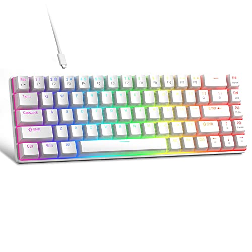MageGee Portable 60% Mechanical Gaming Keyboard, Red Switch, PBT Pudding Keycaps RGB Backlit Compact 68 Keys Mini Wired Office Keyboard for Windows Laptop PC - White - Ivory White /Red Switch